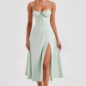 NWOT Corset Bodice Mint Midi Dress with Front Slit